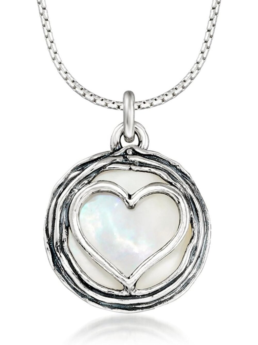 Elegant Mother-of-Pearl Heart Overlay Necklace in Sterling Silver - Perfect